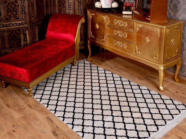 Latex Kaymaz Taban Dijital Baskı Kadife Halı Kupa Beyaz-Siyah 180x280 cm