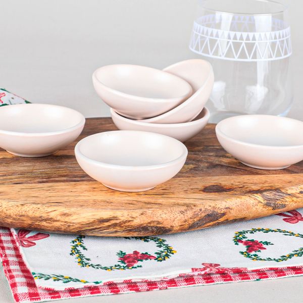 Mat Kırık Beyaz Halka Çerezlik/Sosluk 7 Cm 6 Adet | Keramika