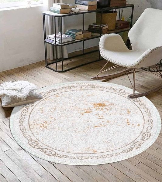 Birkilim Yuvarlak Yıkanabilir Dekoratif Halı İpeksi Kaymaz Taban | MLN-IP-YU-SD-311