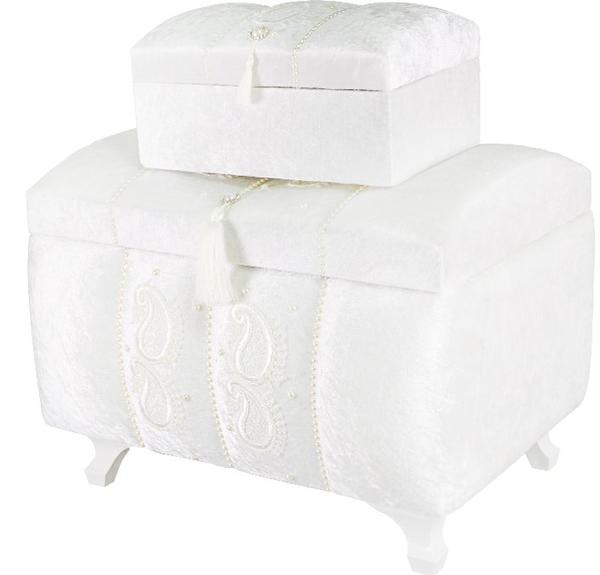 Dekonaz 2'li İnci Süslemeli Çeyiz Sandığı | Krem | SDK-0019