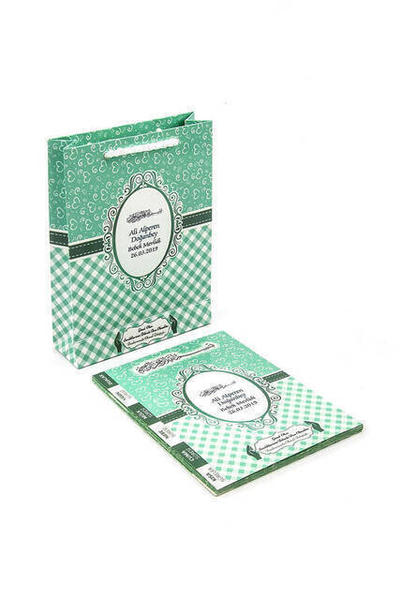 10 قطع - كتاب ياسين - حجم الشنطة - 64 صفحة - مع ملصق الاسم - شنطة كرتون - لون اخضر - ميفليد