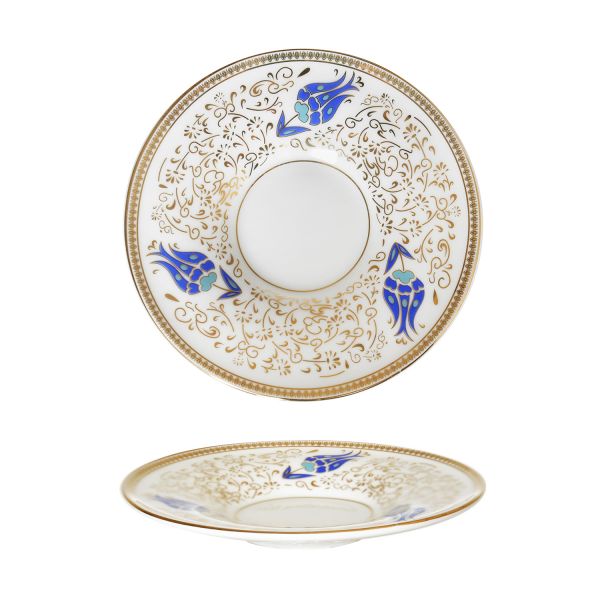İpek | Mavi Çiçek Detay Porselen Çay Tabağı 6'lı | #3664 BLUE#