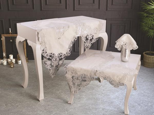 Velvet Cinar Wohnzimmer Set 5 Stück Creme Silber