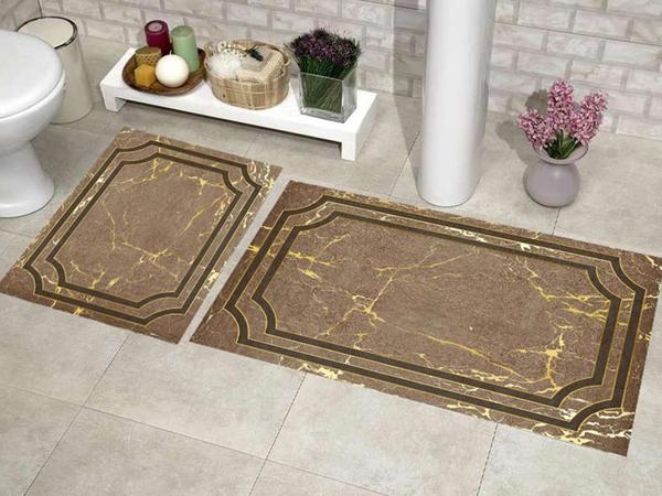 Elit Lüx Dikdörtgen 2'li Banyo Paspas Takımı Linear Stone Yeşil