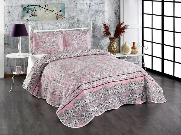 Belenay Baskılı Tek Kişilik Kapitone Yatak Örtüsü -Ruby Pembe