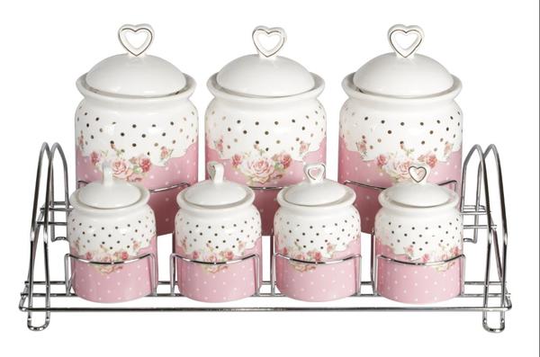 Almina Baharat Kavanoz Seti 8 Parça Gül Desen