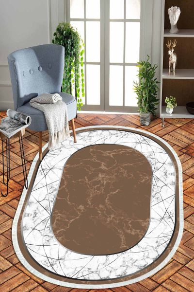 Birkilim Oval Yıkanabilir İpeksi Kaymaz Taban Dekoratif Halı | MLN-IP-O-HT-657