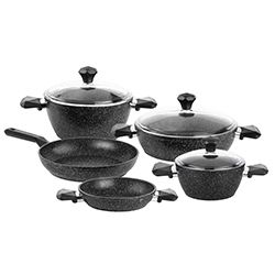 001-01-BLACK 8 PIECES GEMME GRANITTE GRANITE COOKWARE SET