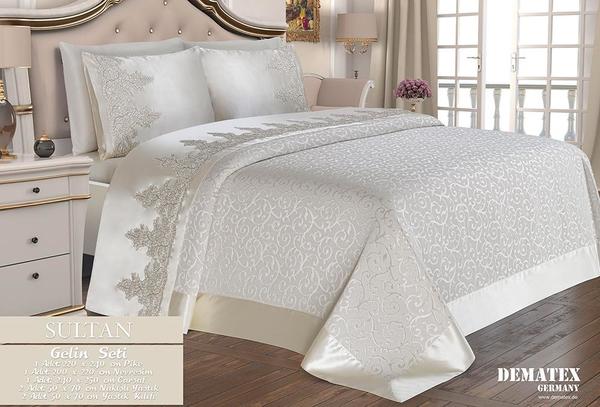 Dematex Braut Set Sultan | Bettdecken und Bettwäschen Set | Creme