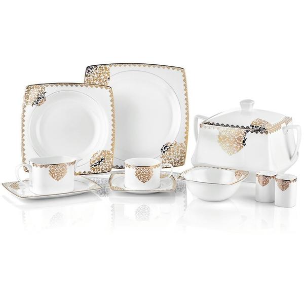 Taç İhtişamlı Osmanlı Mihrimah 85 Parça Yemek Takımı | Altın | 12 Kişilik | TAC-2012