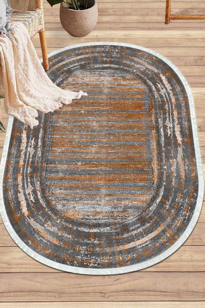 Birkilim Oval Yıkanabilir İpeksi Kaymaz Taban Dekoratif Halı | MLN-IP-O-HY-1267