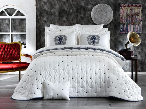 طقم غطاء لحاف تشيستر مزدوج 8 قطع أزرق كريمي