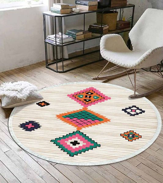 Birkilim Yuvarlak Yıkanabilir Dekoratif Halı İpeksi Kaymaz Taban | MLN-IP-YU-HK-142