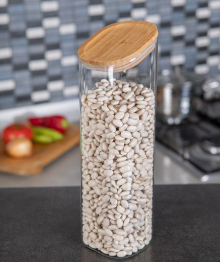 Acar | Beveled Glass Jar 1.2 Lt With Bamboo Lid