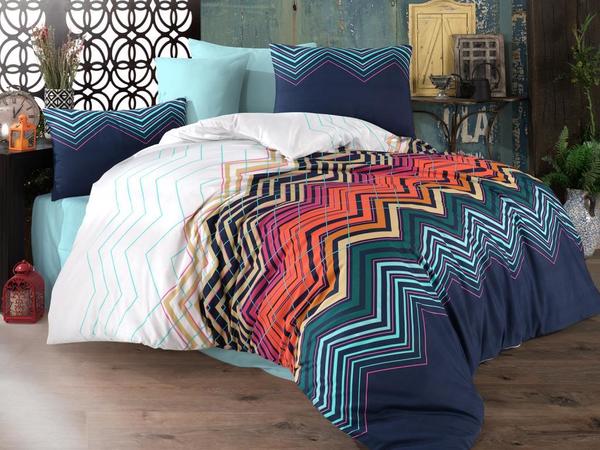 Dowry Diyarı Rainbow Zigzag Double Duvet Cover Set Petrol