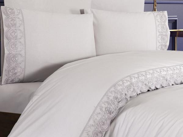 Ensemble de housse de couette French Lacy Kure Dowry 6 pièces gris