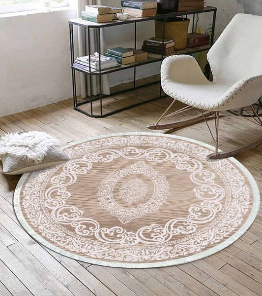 Birkilim Yuvarlak Yıkanabilir Dekoratif Halı İpeksi Kaymaz Taban | MLN-IP-YU-HK-141