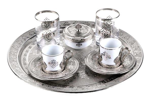 Doreline 2'li Orient Kahve Fincan Seti 9 Parça | Gümüş