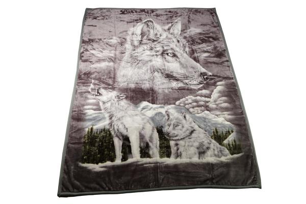 Almina Wolldecke Wolf-Muster Grau | AL-24