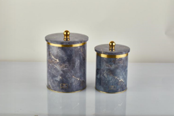 صندوق تخزين دائري رخامي معدني من Vip Ahmet مع 2 | VIPAHMET-VP-246