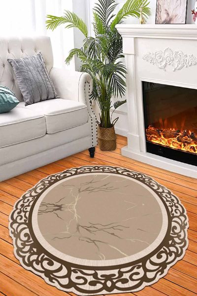 Birkilim Yuvarlak Yıkanabilir Dekoratif Halı İpeksi Kaymaz Taban | MLN-IP-HT-1404