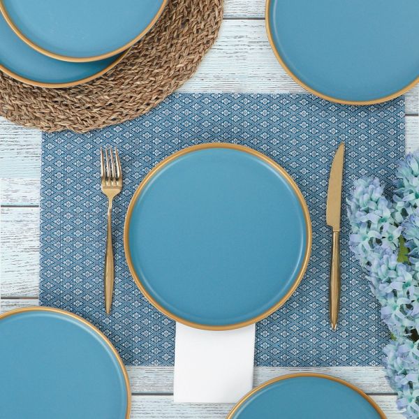 Nordic Gold Mat Mavi Pasta Tabağı 22 Cm 6 Adet | Keramika