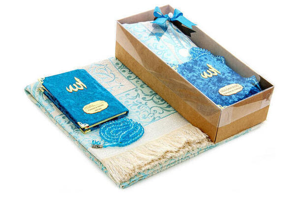 Samtbedecktes Yasin-Buch - Taschengröße - Name Spezialplatte - Gebetsteppich - Rosenkranz - Boxed - Benzin Ren