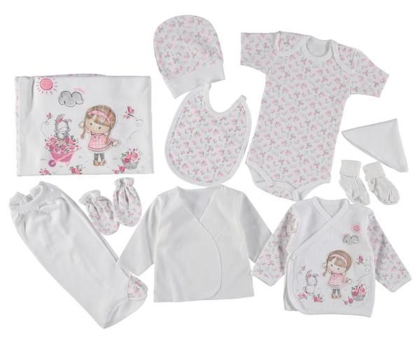 Rose Girl Hastane Çıkışı Bebek Zıbın Seti 10 Parça Pembe