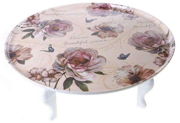 Boden Tisch Ø 64cm moderner Blumen Design Beige