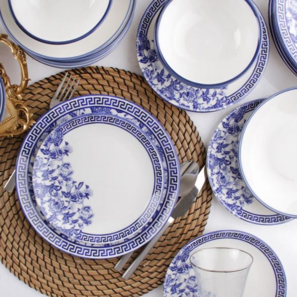 Asaf 24 Parça Porselen Mavi Çiçekli Yemek Takımı