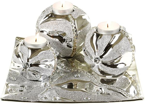 Almina 3'lü Dekoratif Mumluk | AL-3490-Silber