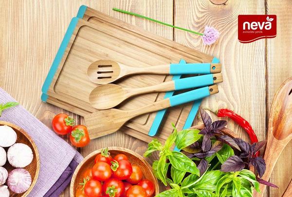 Neva Sweet 5 Parça Bambu Mutfak Aletleri Seti | Mavi | N2327
