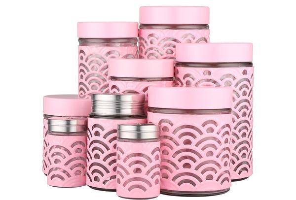 Almina 9 Parça Cam Baharat / Kavanoz Seti | Pembe | Al-3819-2-p