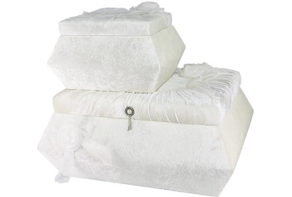 Dekonaz 2'li Inci Detayli ve gül süslemeli ceyiz Sandigi | Krem | SDK-0024