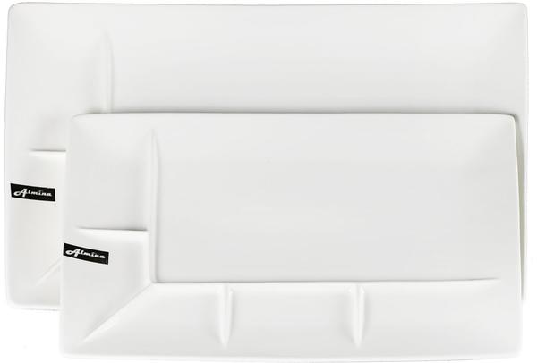 Almina 2er Porzellan Service Teller mit Trennungsstrich | Weiß