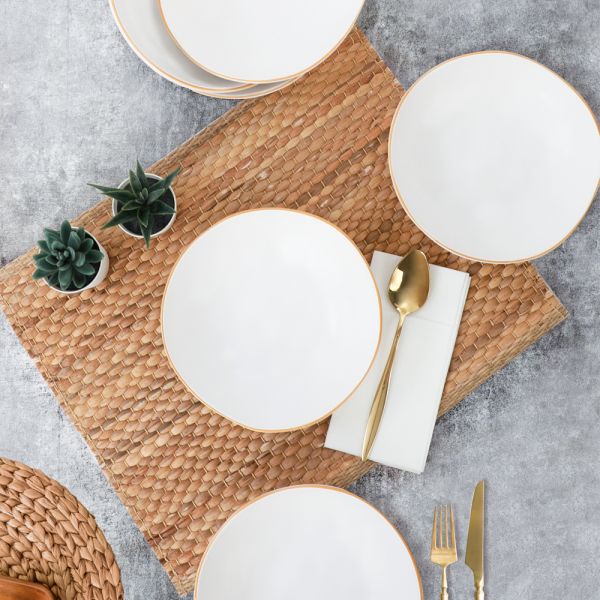 Organik Gold Mat Beyaz Yemek Tabağı 22 Cm 6 Adet | Keramika