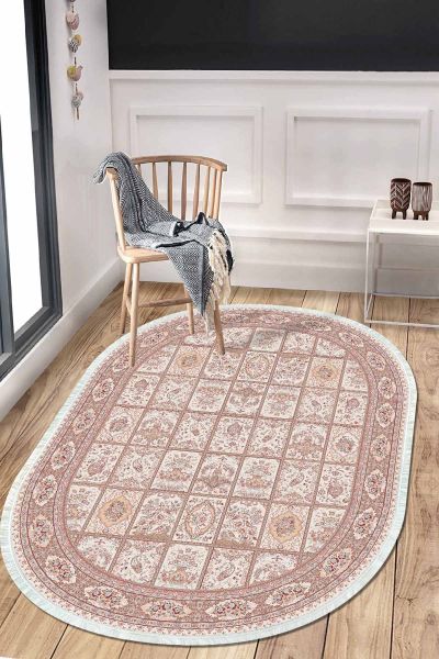 Birkilim Oval Yıkanabilir İpeksi Kaymaz Taban Dekoratif Halı | MLN-IP-O-HT-047