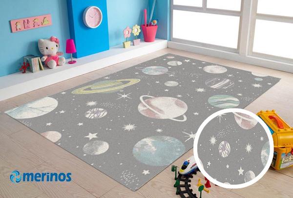 Merinos Pastel Kids Planet Çocuk Halısı | Gri | 24203-295-Grey