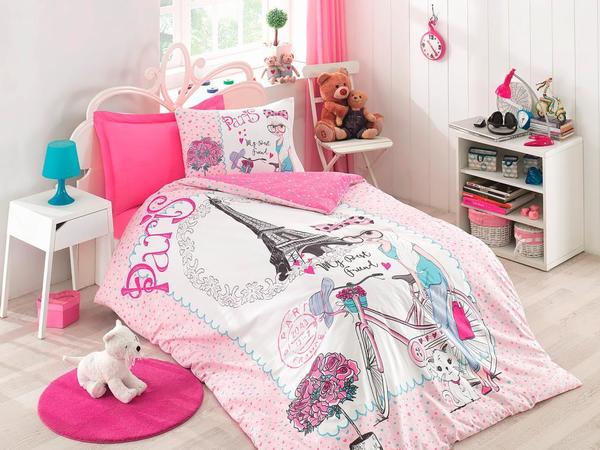 Ensemble de housse de couette simple Cottonbox Junior Best Friend Rose