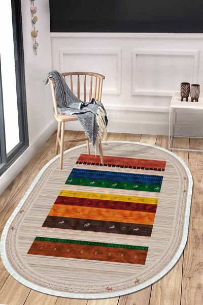Birkilim Oval Yıkanabilir İpeksi Kaymaz Taban Dekoratif Halı | MLN-IP-O-HS-515