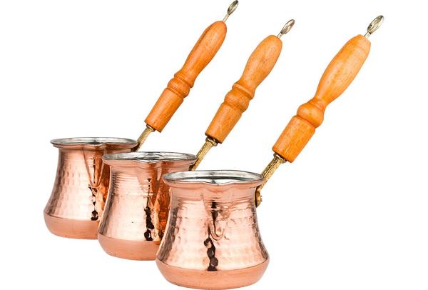 Dekonaz | 3lü Bakır Cezve | S-M-L Boyutlu | Ahşap Kulplu | MK-7777