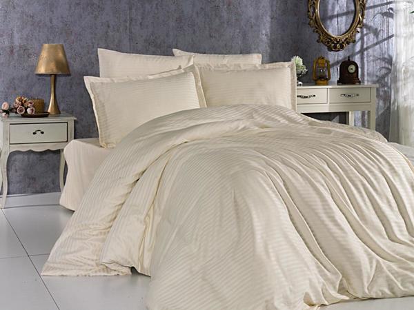 Stripe Krem Pamuk Saten Nevresim Takımı Çift Kişilik