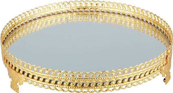 Duygu Lüks Aynalı Tepsi | Yuvarlak | Altın