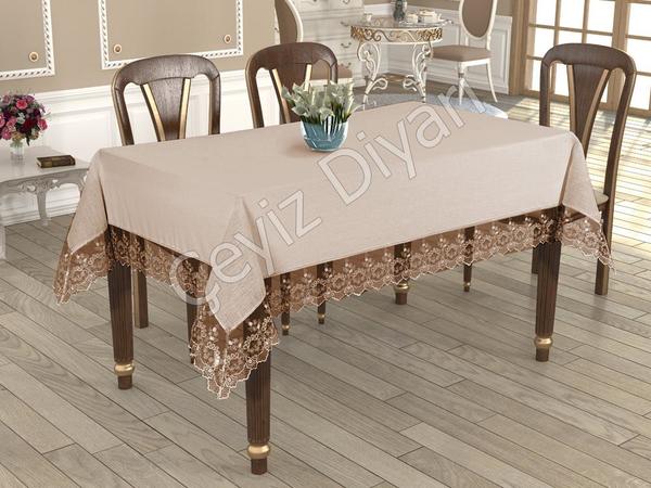 Fransız Güpürlü Büşra Masa Örtüsü Cappucino