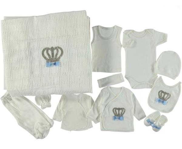 Kral Taşlı Hastane Çıkışı Bebek Zıbın Seti 11 Parça Mavi