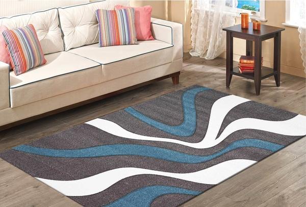 Merinos Halı Diamond Hand Curved Dalga Desenli | Turkuaz | 760-953