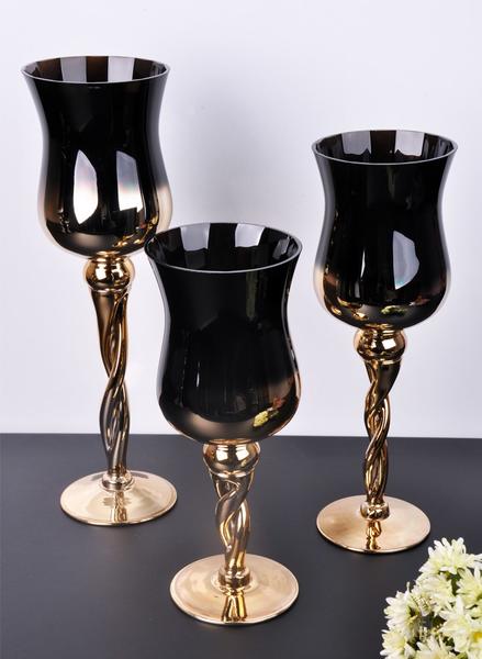 Bayev 3-teiliger Kerzenhalter aus schwarzem Dekor - 300631 Gold