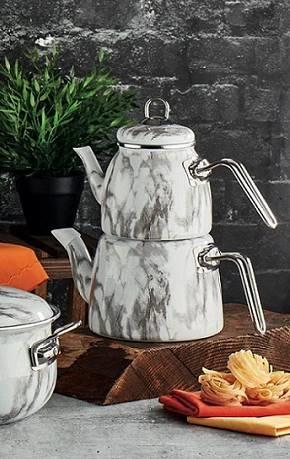 Théière émaillée Bayev Elite Class à motifs - marbre blanc - 200705