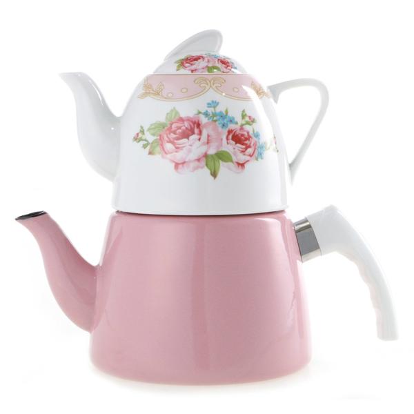 Güven Home 3.1 Litre Porselen Çiçek Motifli Çaydanlık | Pembe