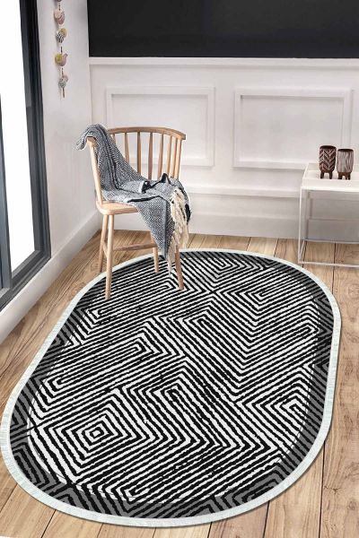 Birkilim Oval Yıkanabilir İpeksi Kaymaz Taban Dekoratif Halı | MLN-IP-O-HT-156